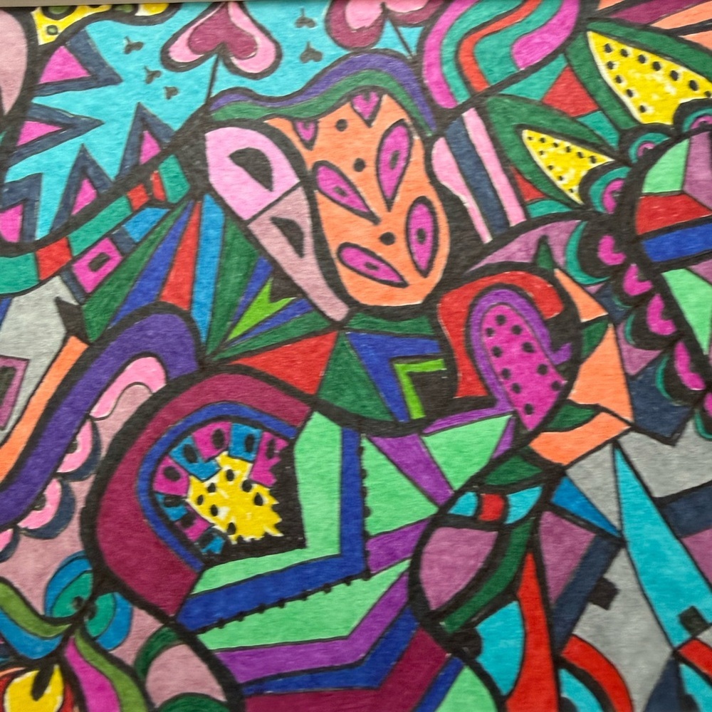 Original hand drawn intuitive abstract art with mat. - Picture 5 of 6